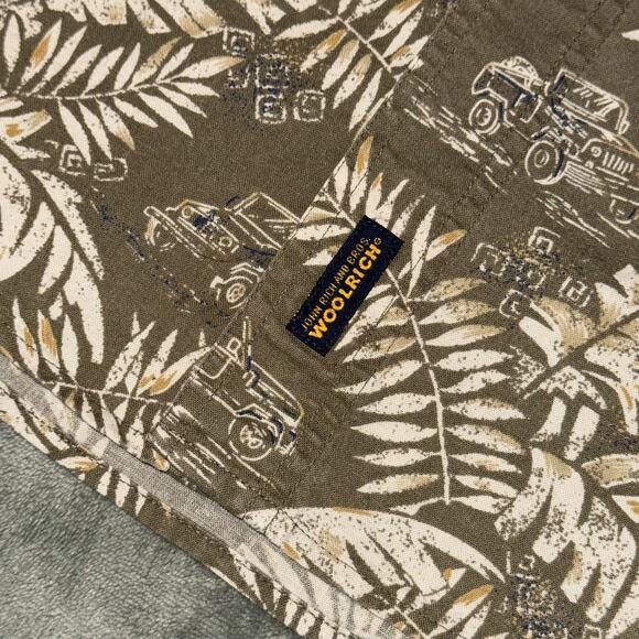 Woolrich John Rich & Bros Hawaiian Shirt Men's Large Green Leaf Fieldstone Jeep - Picture 2 of 6